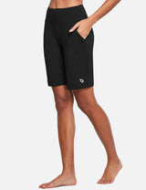 Black Laureate High Rise Bermuda Shorts with pockets for women's activewear set. #color_Black