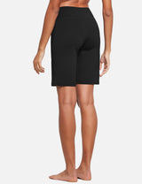 Women's black high-rise Bermuda athletic shorts from the Move-Freely Comfort Set. #color_Black