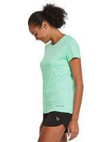 Baleaf women's mint green quick-dry running shirt & black shorts for cycling & hiking. #color_Light Green