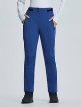 Blue women's warm soft-shell straight-leg ski pants with zipper pockets. #color_Navy Blue