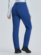 Women's blue soft-shell straight-leg ski pants with articulated knees #color_Navy Blue