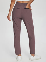 Sculpt high-waist tapered yoga pants in mauve, featuring elastic waistband and zippered back pocket. #color_Dark Brown