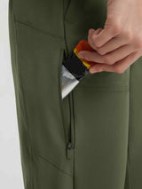 Women's UPF 50+ hiking capris with a secure zippered thigh pocket. #color_Army Green