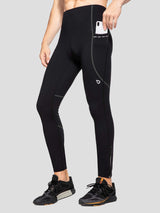 Men's black fleece-lined winter cycling tights with phone pocket and reflective details. #color_Dark Gray