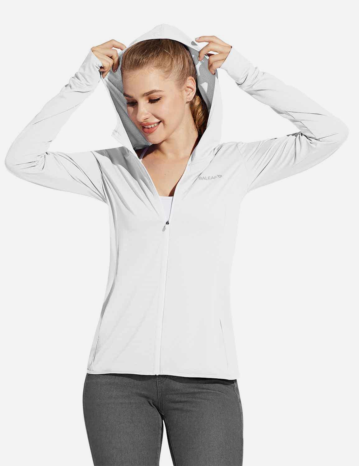 White Laureate Women's UPF 50+ Cooling Hooded Zip-Up Jacket with thumbholes