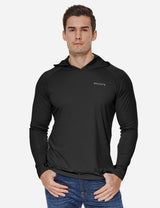 Baleaf Men's UPF50+ Hooded & Thumbhole Comfort Fit Long Sleeved Shirt aga030 Black Front