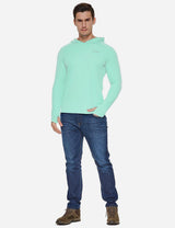 Baleaf Men's UPF50+ Hooded & Thumbhole Comfort Fit Long Sleeved Shirt aga030 Light Green Full