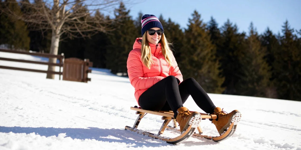 Woman in thermal running leggings and winter running gear.