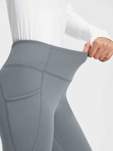 Thermal fleece high-waist yoga leggings in grey with tummy control & pockets #color_Dark Gray
