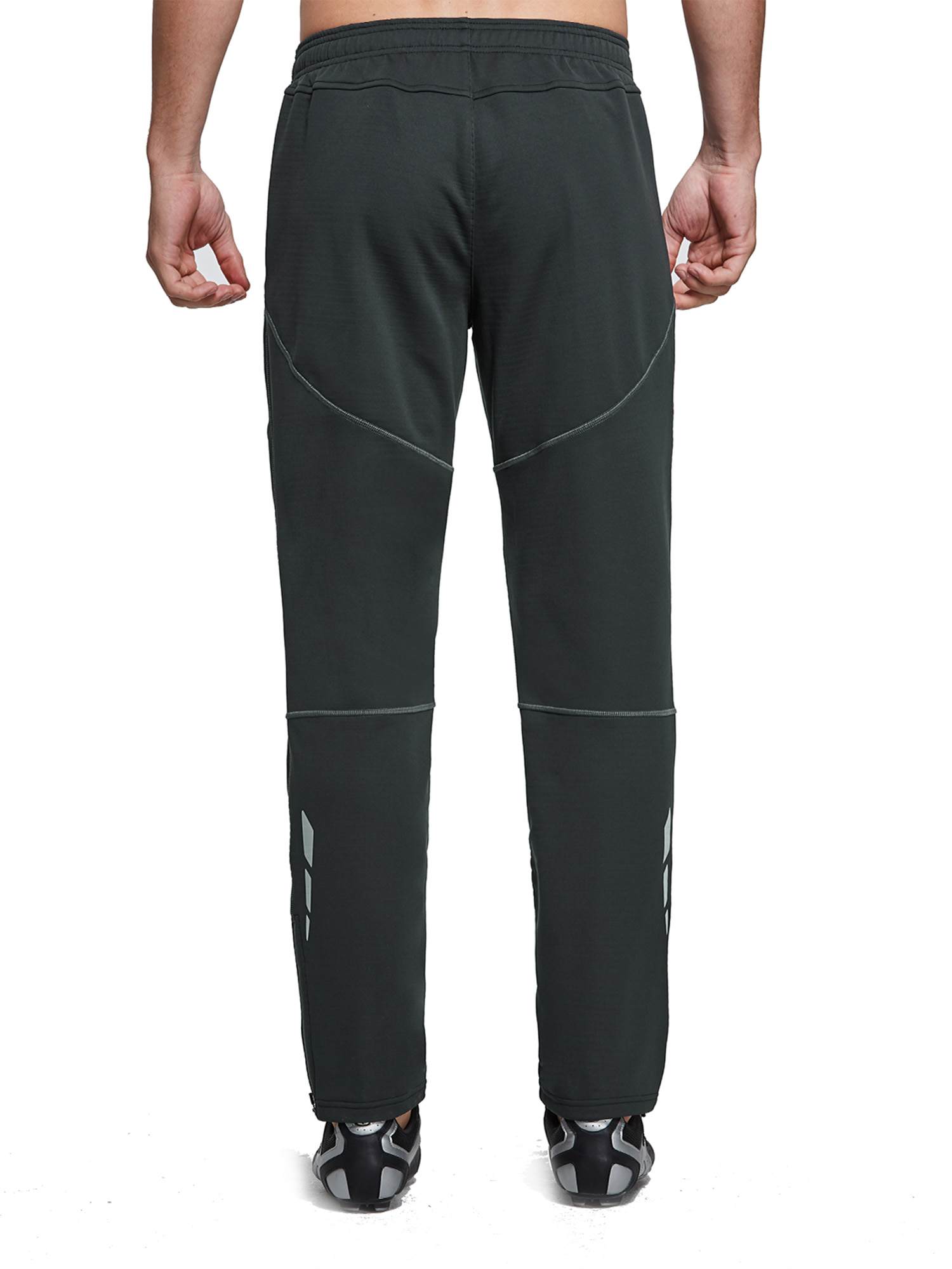 Men's thermal softshell cycling pants, back view, with reflective ankle details. #color_Dark Gray