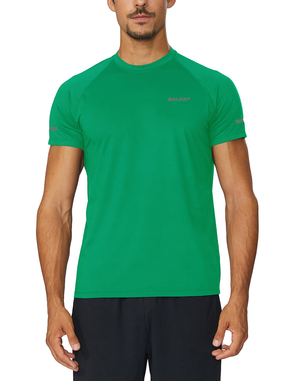 Green men's short-sleeve running shirt from BALEAF with reflective details. #color_Green