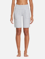 Laureate light gray heathered high rise Bermuda shorts with side pockets. #color_Light Gray
