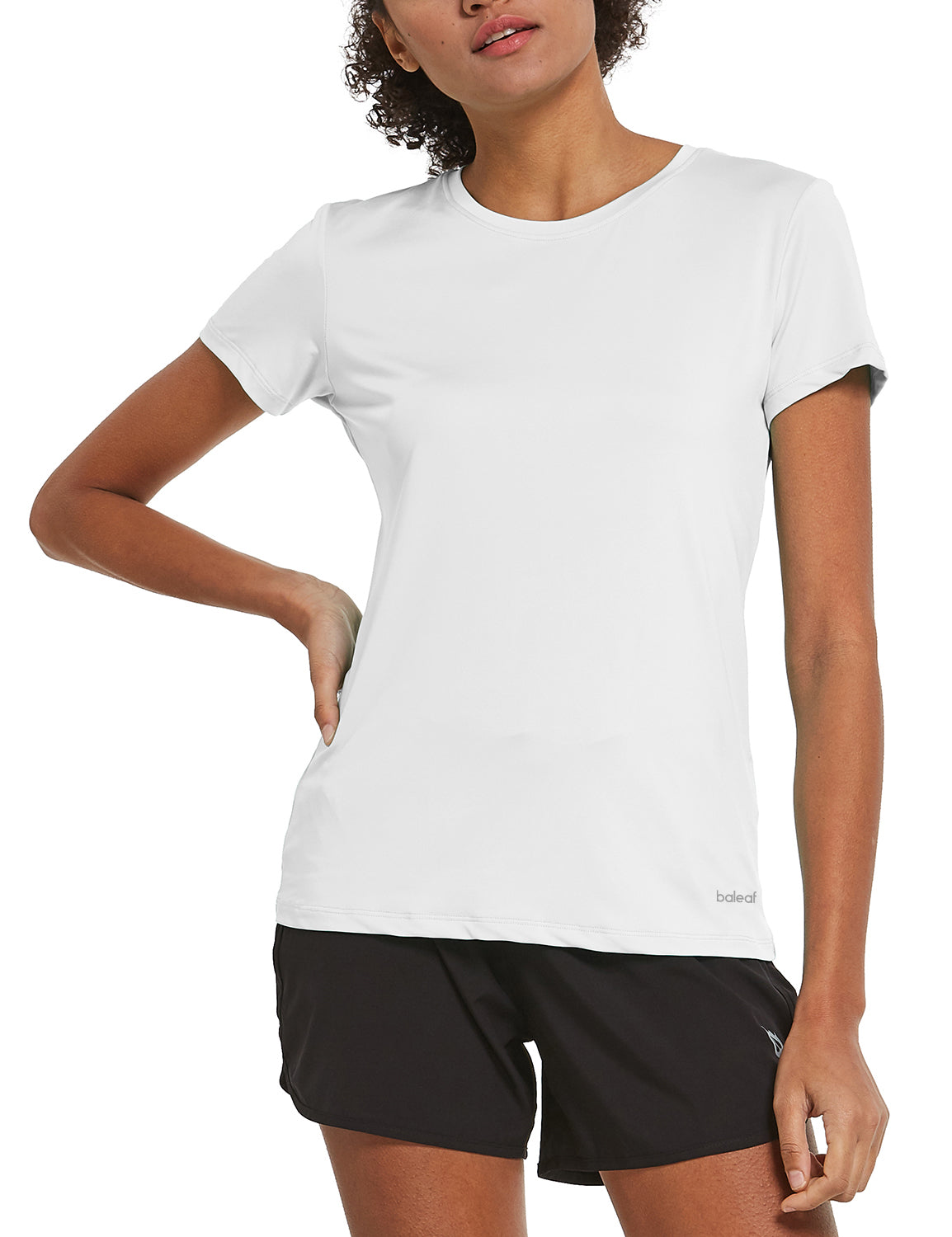 Petite women's white baleaf quick-dry crewneck shirt for outdoor adventures. #color_White