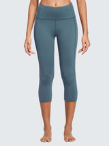 Plus size women's slate blue high-waisted capris with athletic fit #color_Blue