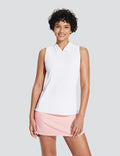 Baleaf Women's V-Neck Sleeveless Quarter-Zip Knit Polo Lucent White Main