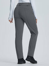 Grey women's soft-shell straight-leg ski pants with adjustable waist, ideal for skiing. #color_Dark Gray
