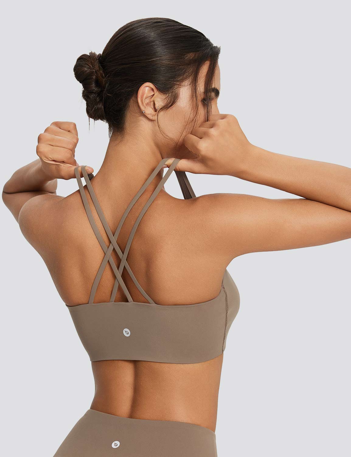 All-Day Active: Beige spaghetti strap sports bra with criss-cross back #color_Brown