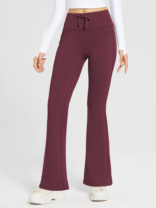 High-Waist Fleece-Lined Drawstring Flare Pants