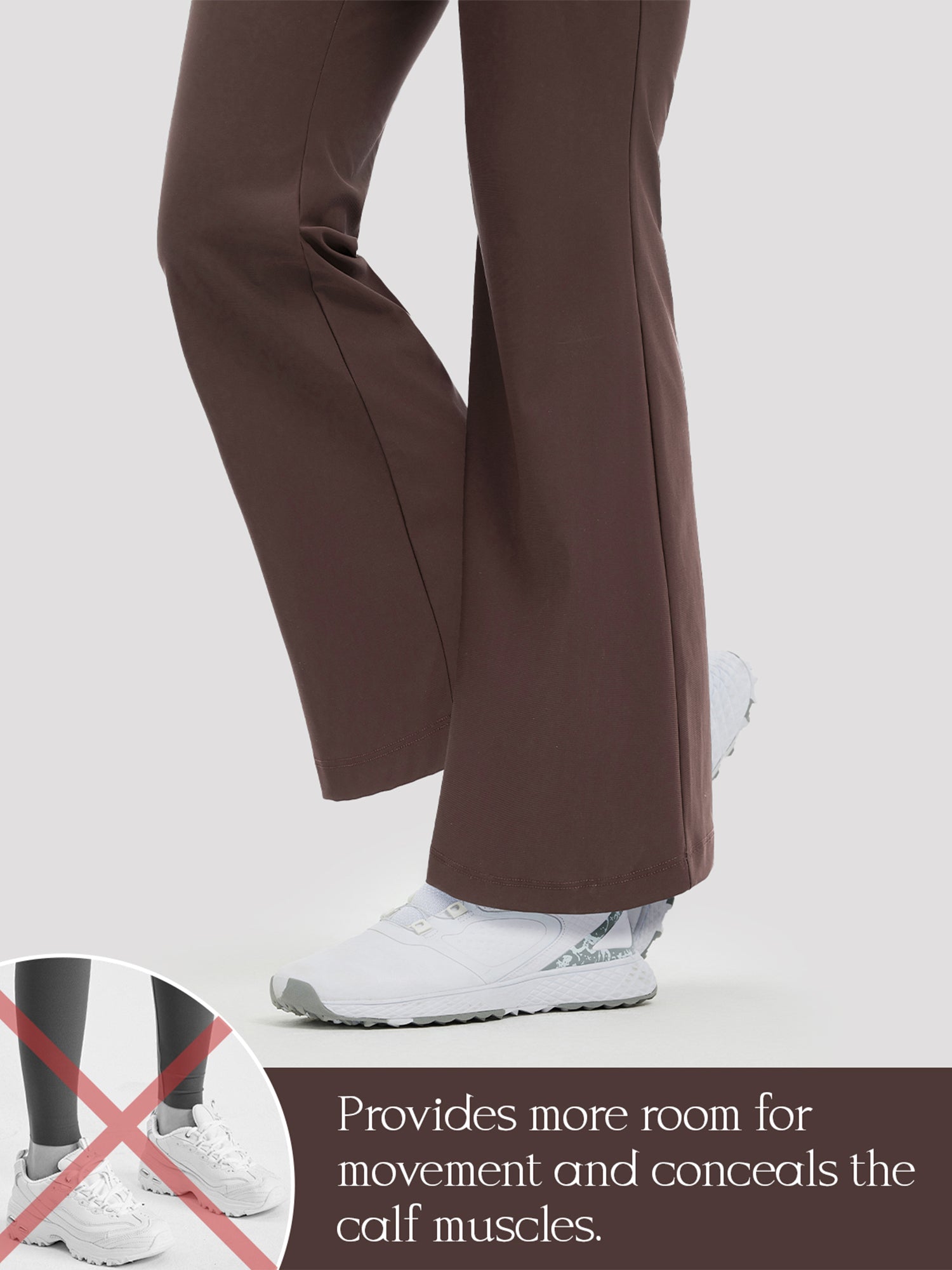 Brown Women's 29" flare golf pants providing movement and calf concealment. #color_Dark Brown