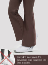 Brown Women's 29" flare golf pants providing movement and calf concealment. #color_Dark Brown