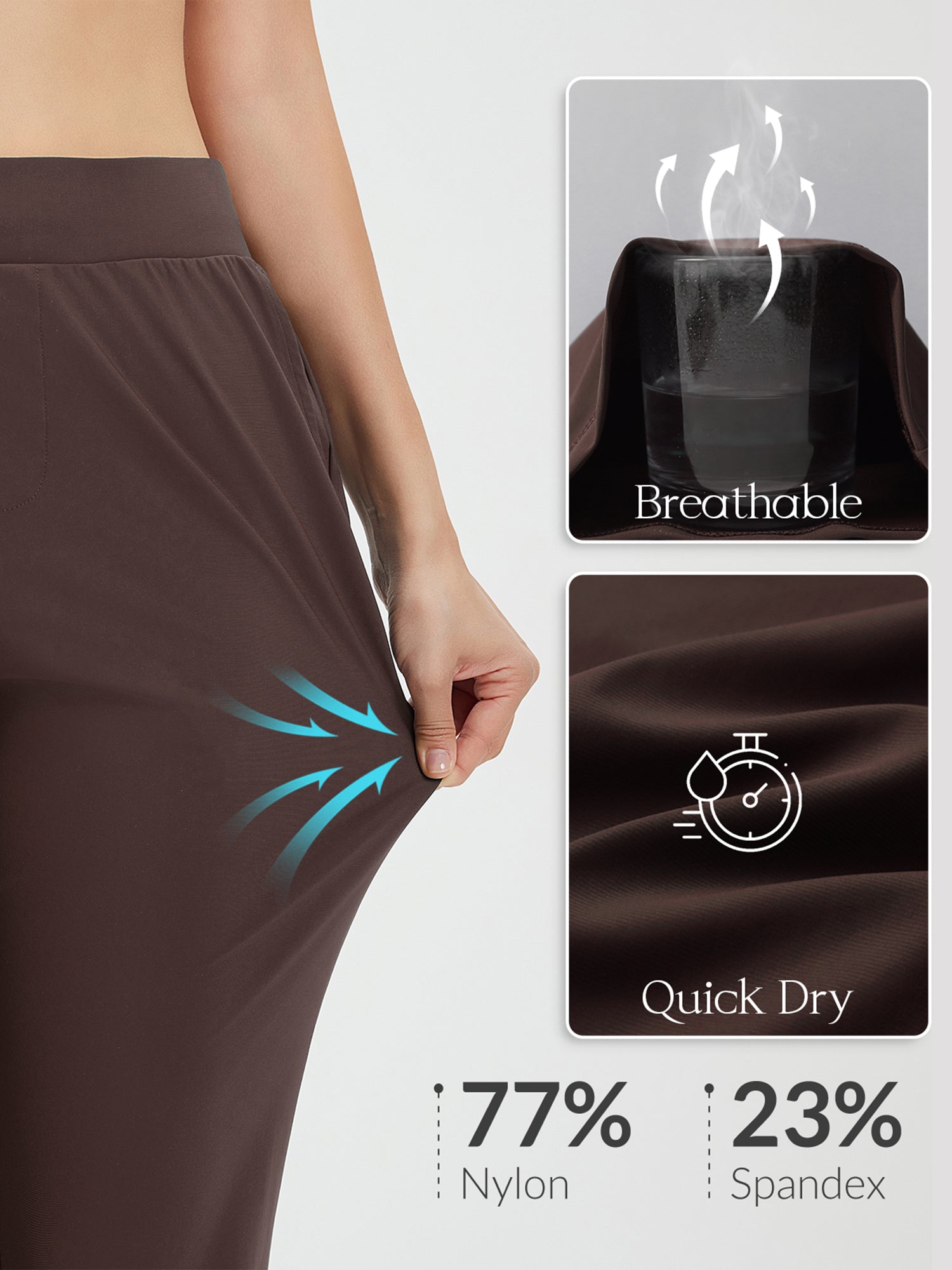 Women's flare golf pants: stretch, breathable, quick dry, 77% nylon/23% spandex. #color_Dark Brown
