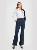 Navy women's stretchy flare golf pants with tummy control waistband, 29" inseam #color_Navy Blue