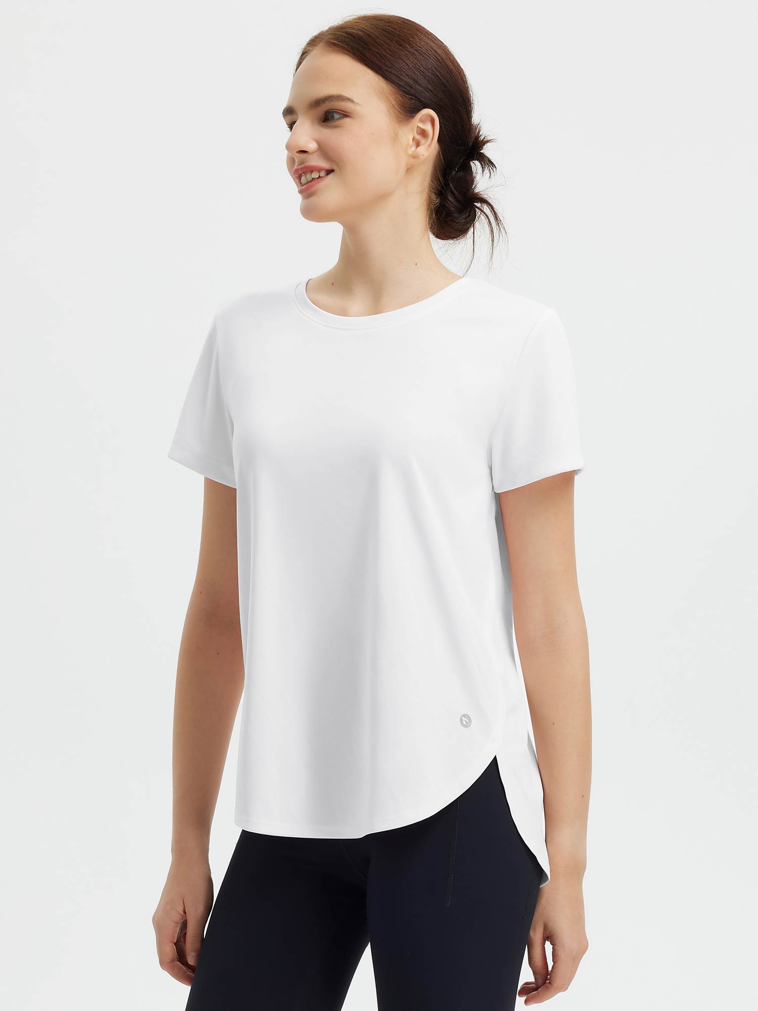All-Day Comfort Set: White UPF 50+ crew neck tee with curved hem. #color_White