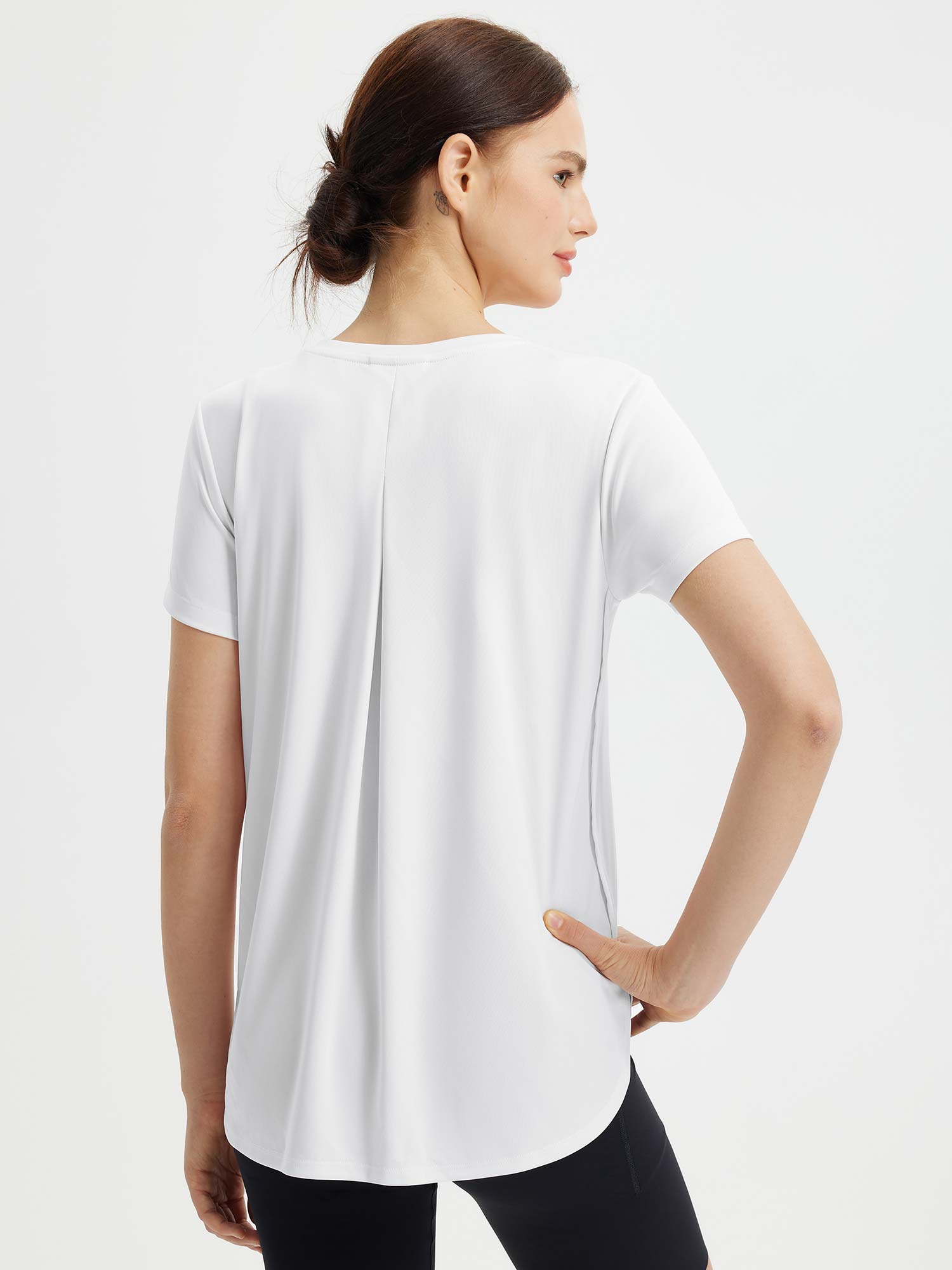 White short sleeve tee with back pleat detail, from the All-Day Comfort Set for travel and everyday. #color_White