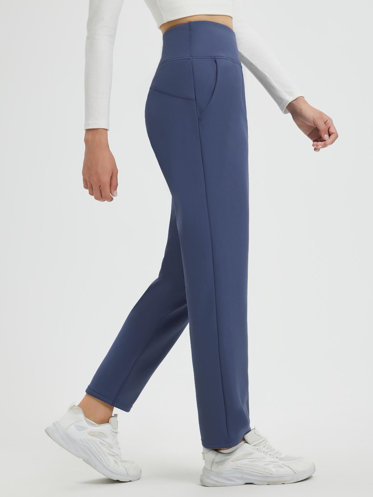 Women's blue heavyweight thermal fleece tapered running pants #color_Navy Blue