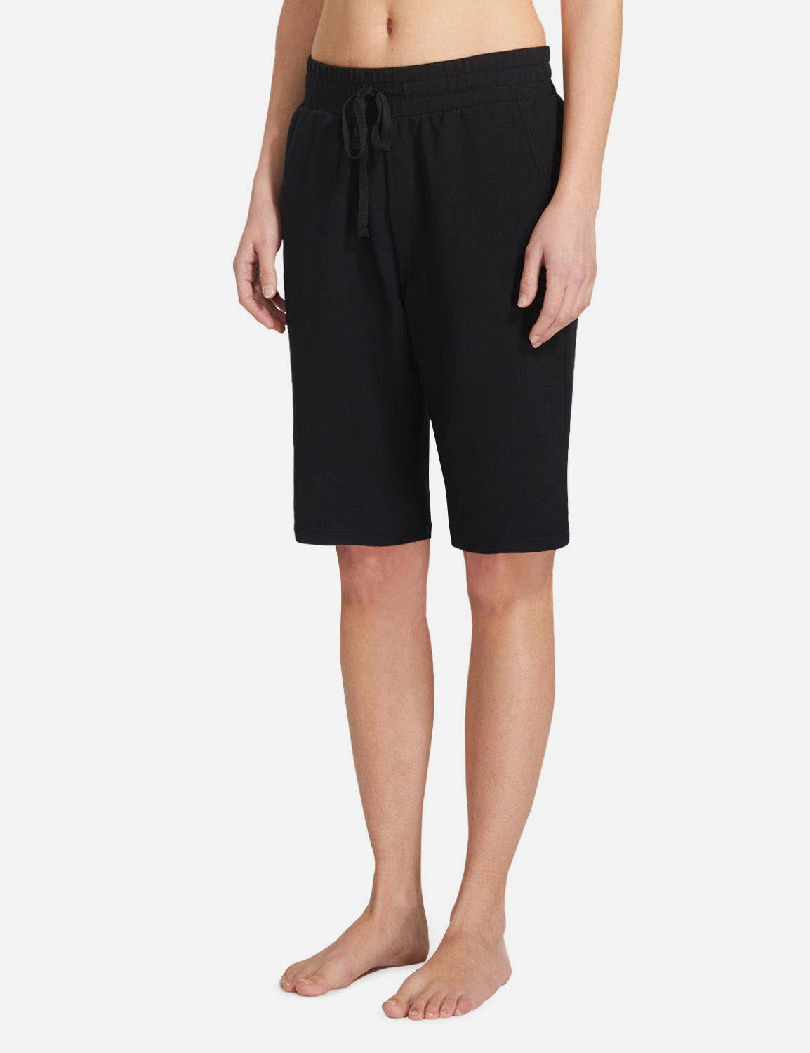 Baleaf Women's Mid-Rise Cotton Pocketed Bermuda Shorts abh104 Black Side