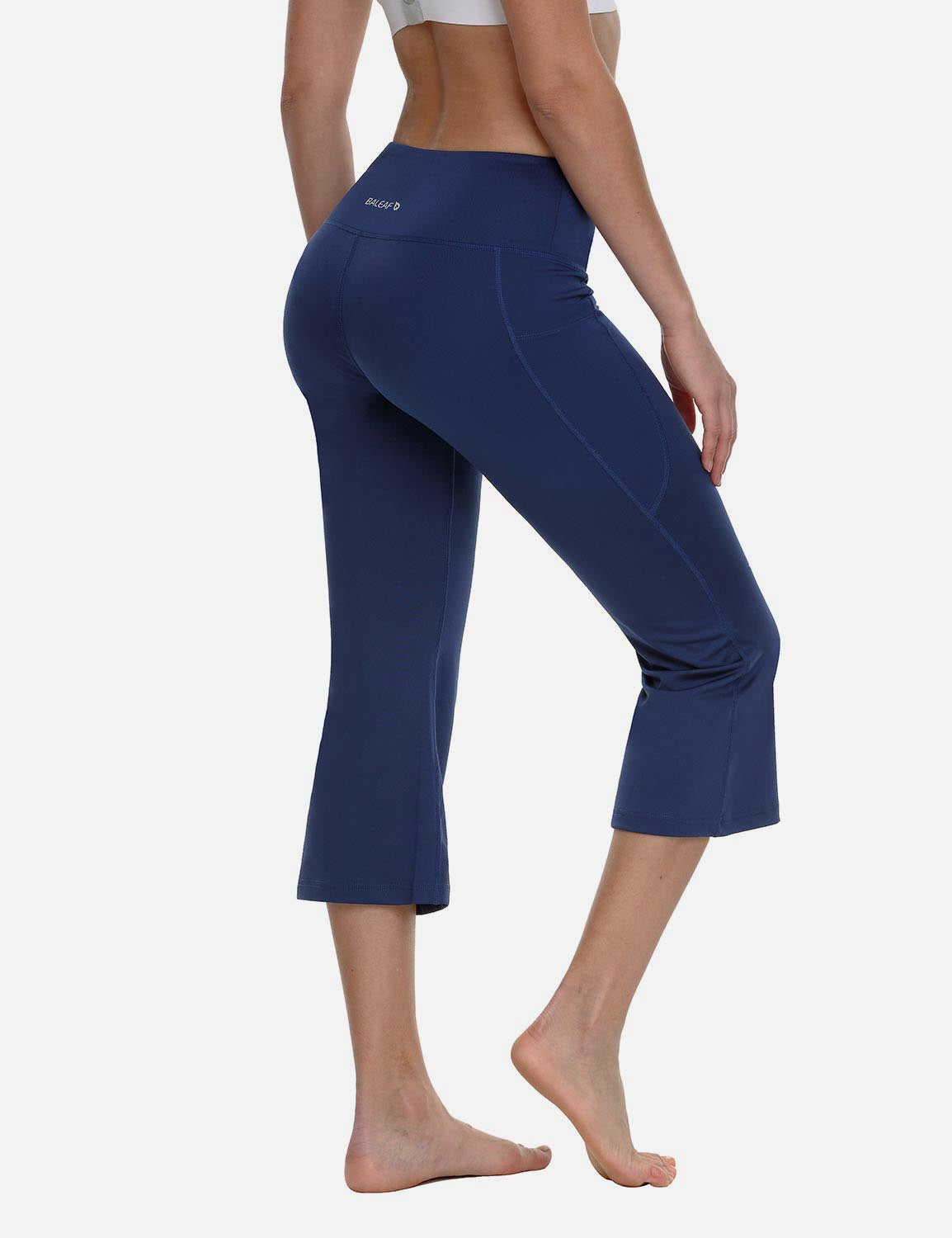 Baleaf Women Mid Rise Side & Hidden Pocketed Bootleg Basic Capris abh111 Navy Back
