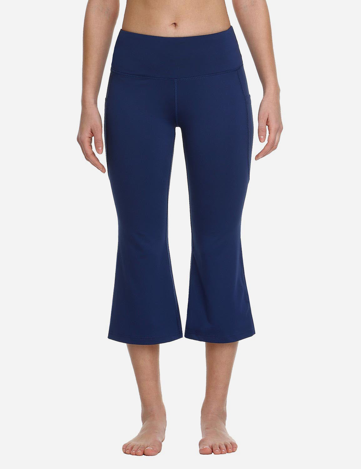 Baleaf Women Mid Rise Side & Hidden Pocketed Bootleg Basic Capris abh111 Navy Front