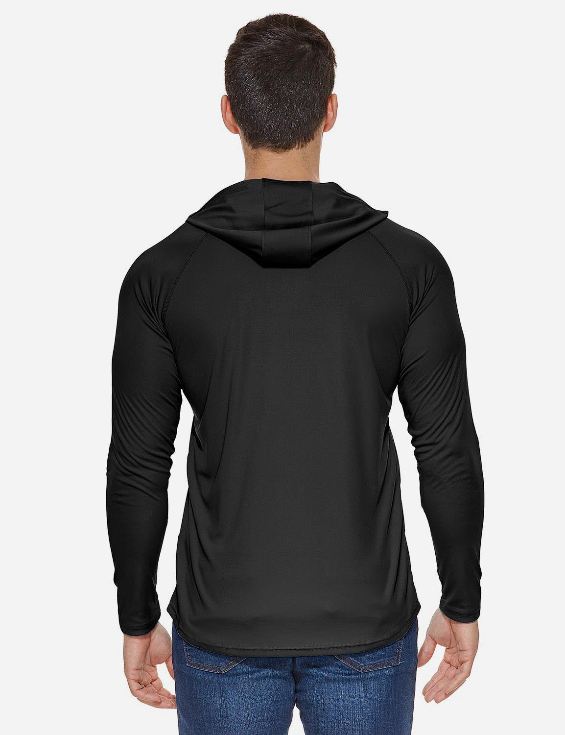 Baleaf Men's UPF50+ Hooded & Thumbhole Comfort Fit Long Sleeved Shirt aga030 Black Back