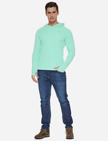 Baleaf Men's UPF50+ Hooded & Thumbhole Comfort Fit Long Sleeved Shirt aga030 Light Green Full