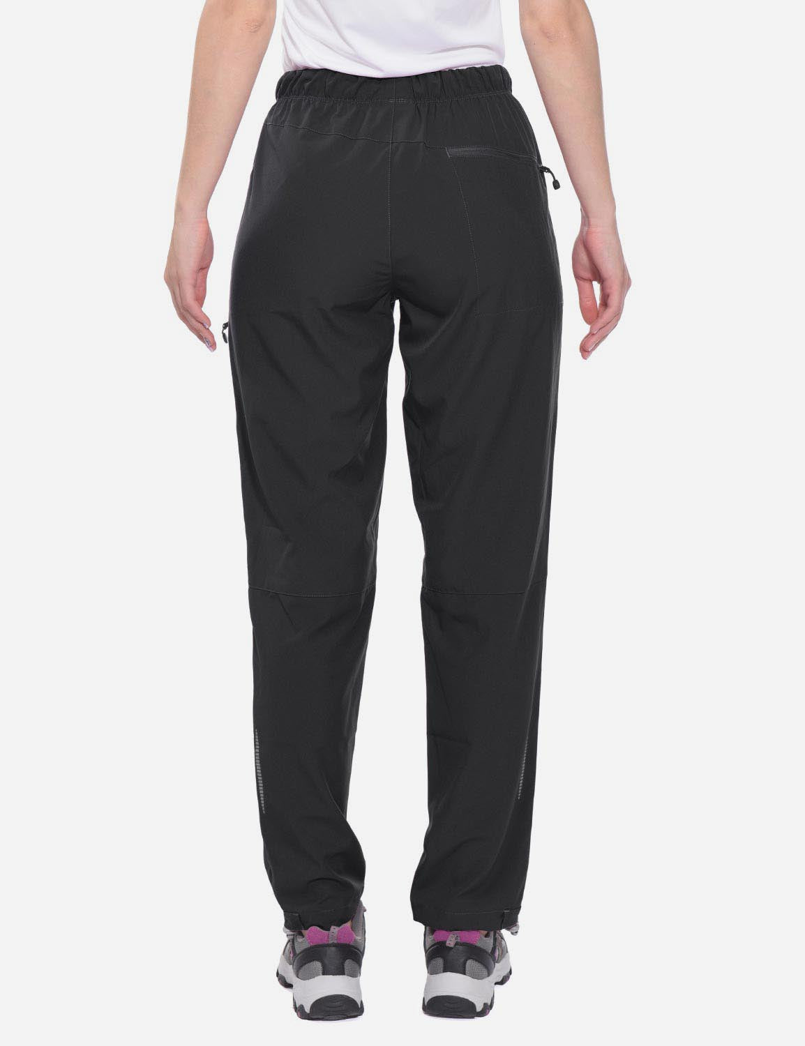 Laureate UPF50+ DWR black hiking pants, back view with zip pocket & reflective detail. #color_Black