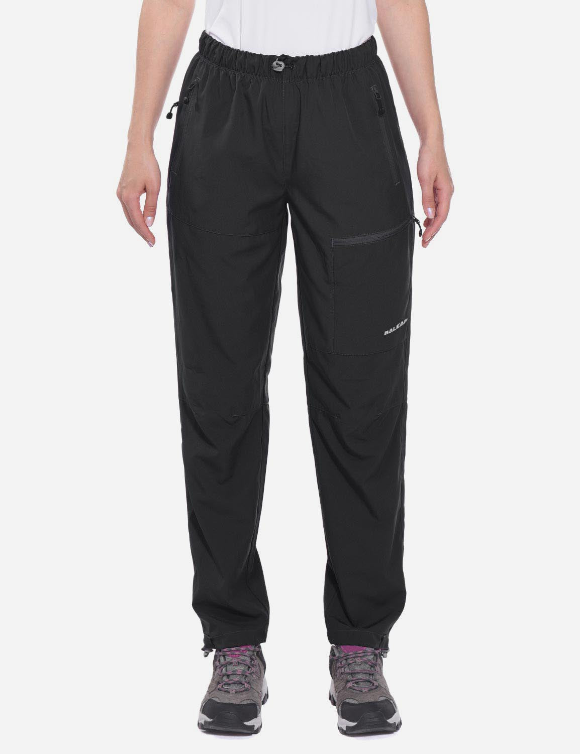 Black BALEAF Laureate UPF50+ DWR women's hiking pants with zipped pockets and adjustable hem. #color_Black