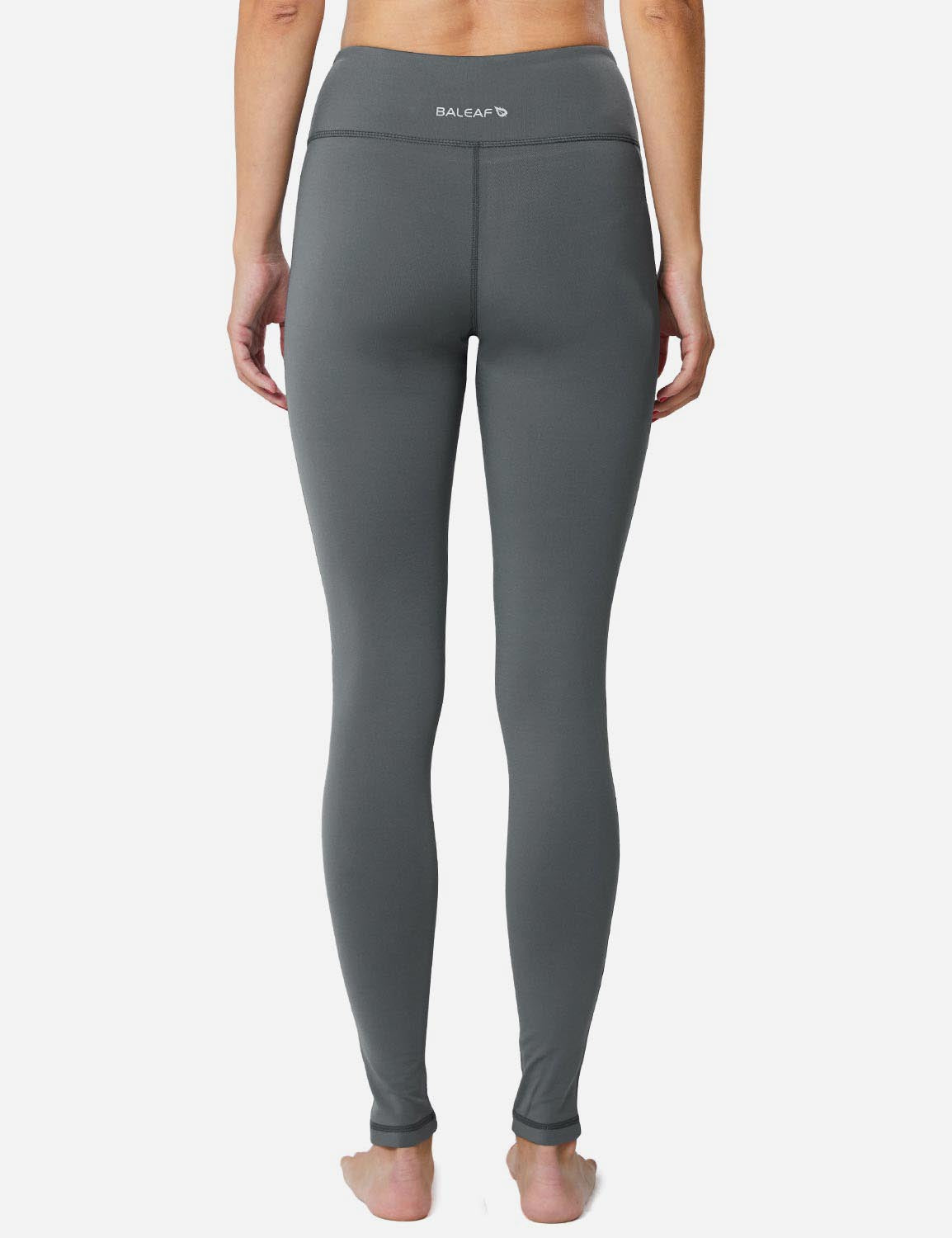 Baleaf Women's Mid-Rise Fleece Lined Basic Yoga & Workout Leggings abh018 Gray Back