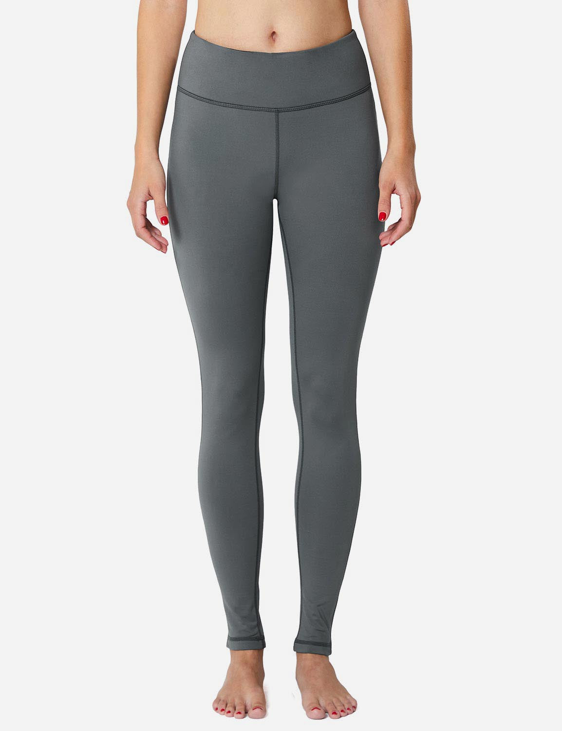 Baleaf Women's Mid-Rise Fleece Lined Basic Yoga & Workout Leggings abh018 Gray Front