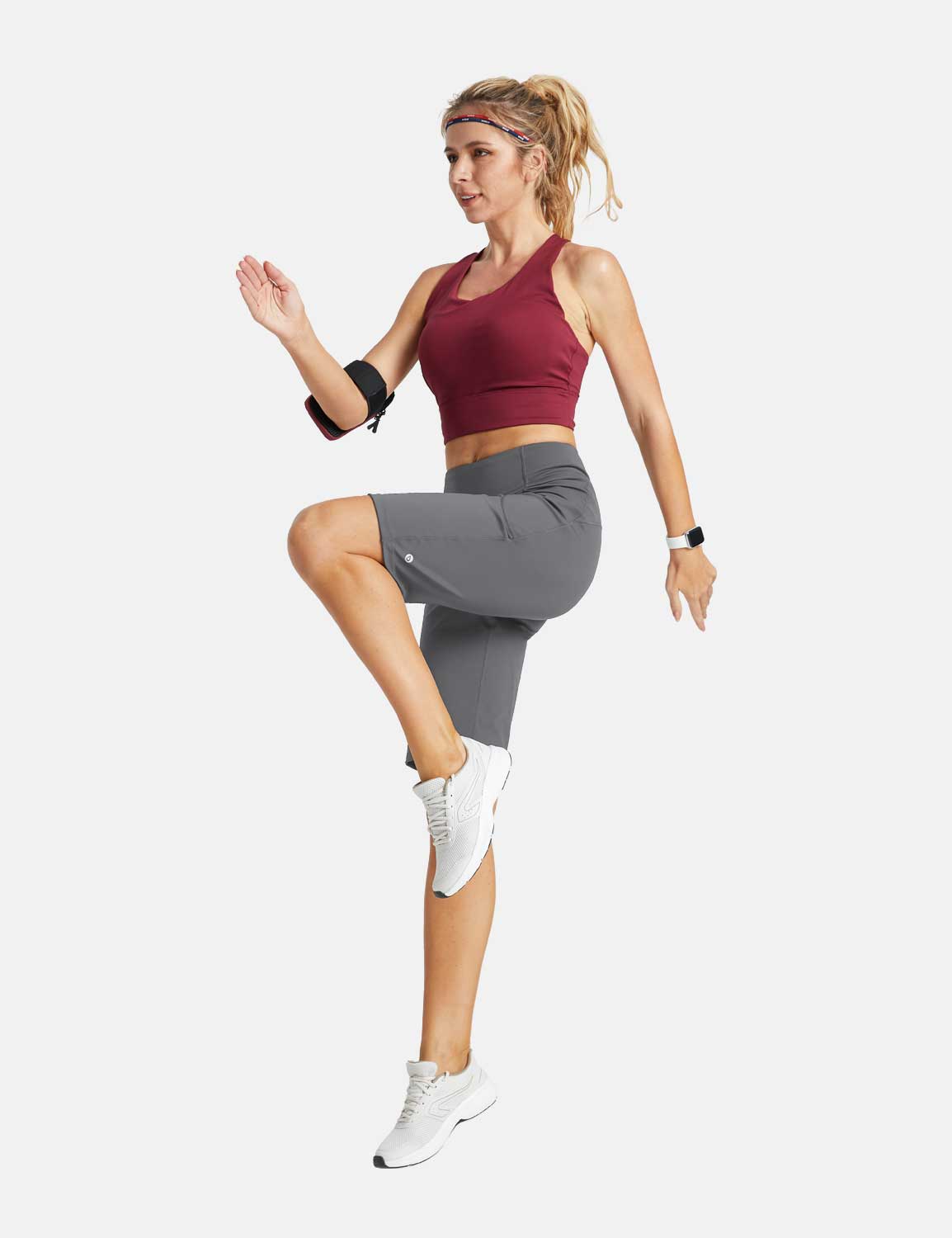 Flyleaf Women's 12" High-Waisted Stretch Running Shorts in Grey